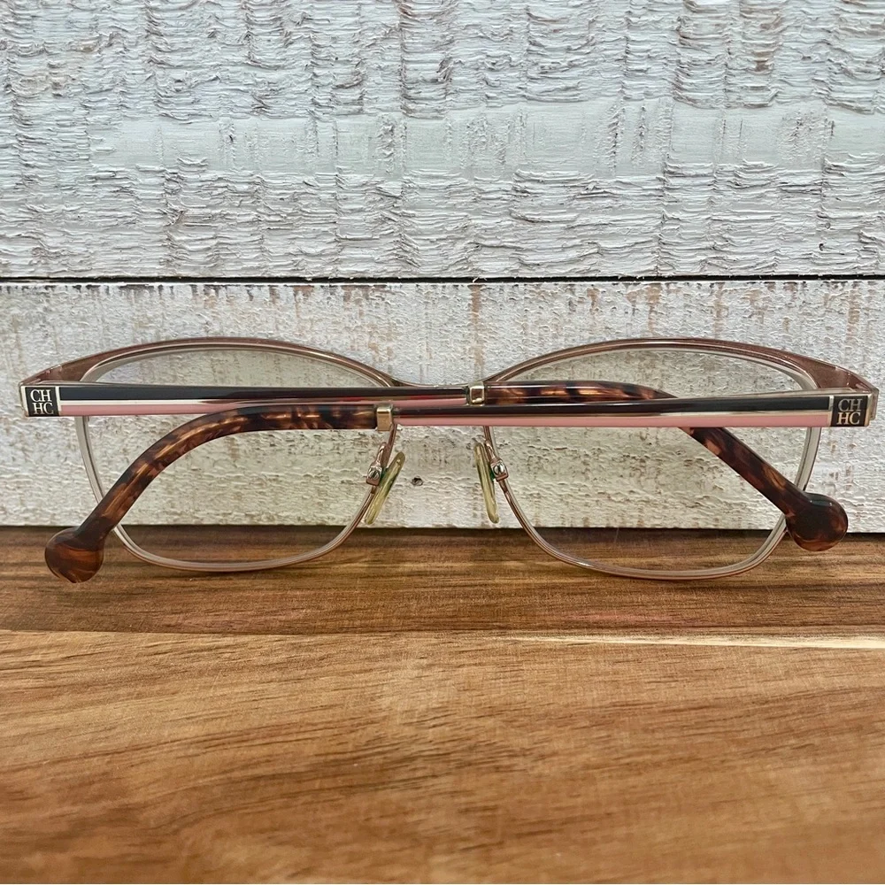 CAROLINA HERRERA VHE125K Gold Brown Pink Tortoise Square Metal FRAMES  54-15-135